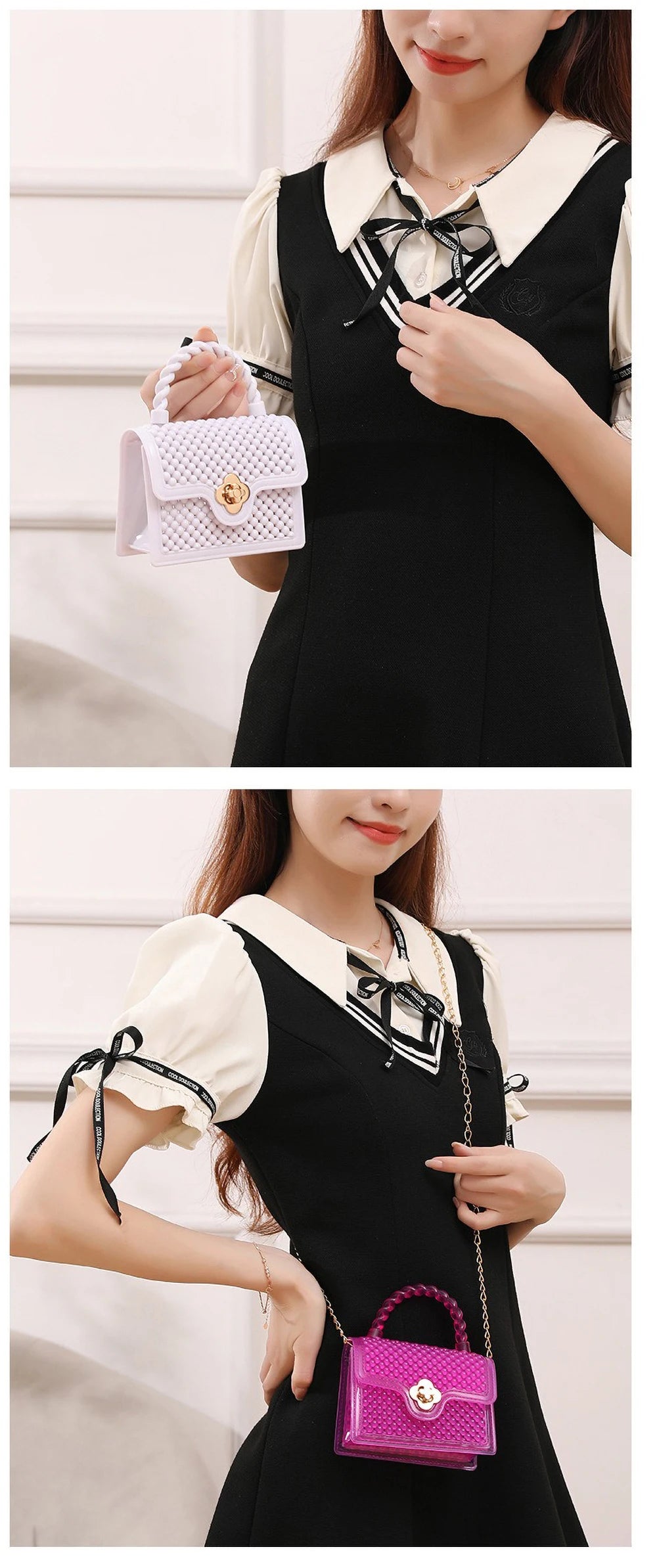 Trendy Red Jelly Shoulder Bag - Mini Fried Dough Twists Pattern Cute Handheld Purse with Metal Chain Strap for Women