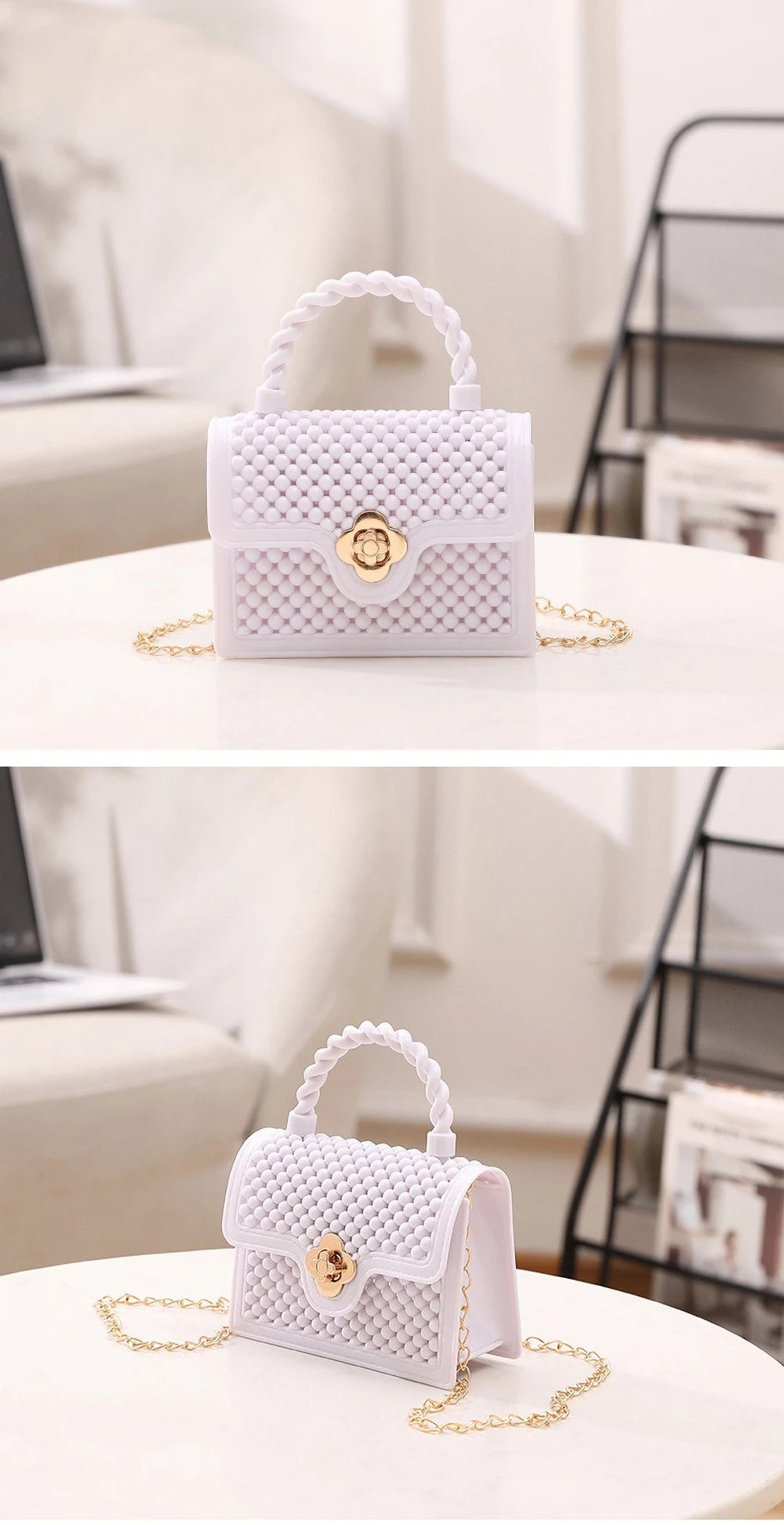 Trendy Red Jelly Shoulder Bag - Mini Fried Dough Twists Pattern Cute Handheld Purse with Metal Chain Strap for Women