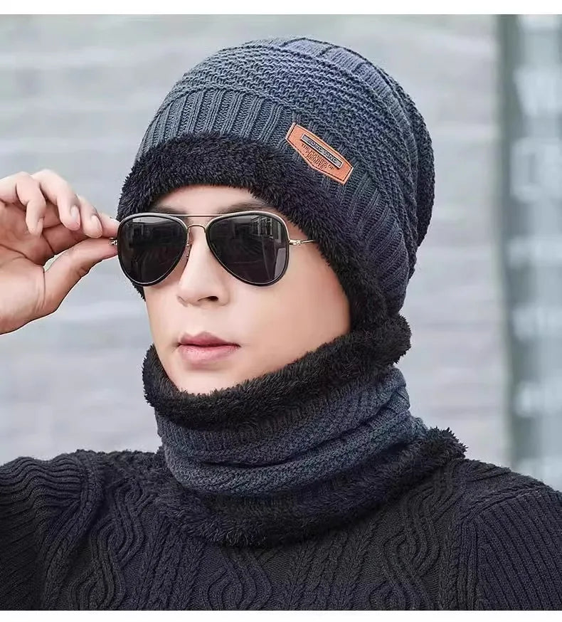 Winter Hats Knit Cap Men Women Velvet Hat Coral Fleece Scarf Outdoor Riding Hat Warm Thickening Plus Neck Mask Protect Cap