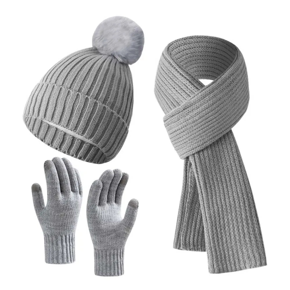 Beanies Cap Elastic Scarf and Hat Set Warmer Mittens Soft Cold Proof Gloves Acrylic Fibers Plush Ball Woolen Hat Daily
