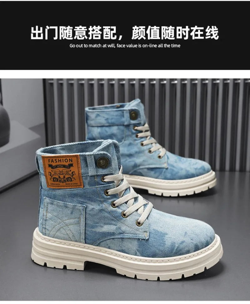 Spring High Top Mens Shoes 2025 Fashion Canvas Sneakers Plus Size Versatile Casual Shoes for Men New British Style Tooling Boots