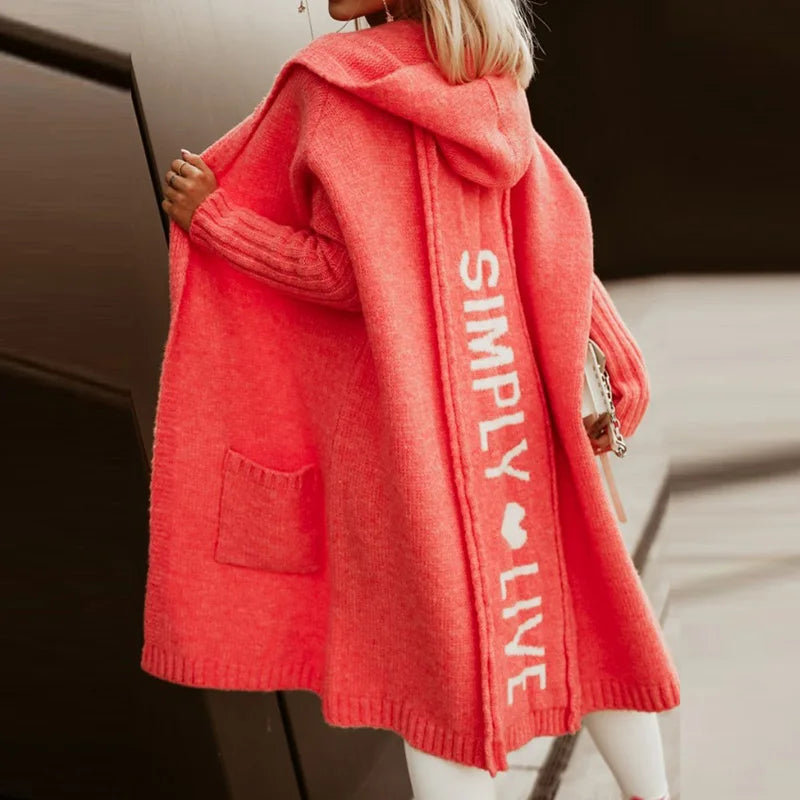 Women Sweater Hooded Long Sleeve Letter Printing Casual Spring Autumn Pocket Loose Ladies Cardigan Streetwear Dropshipping