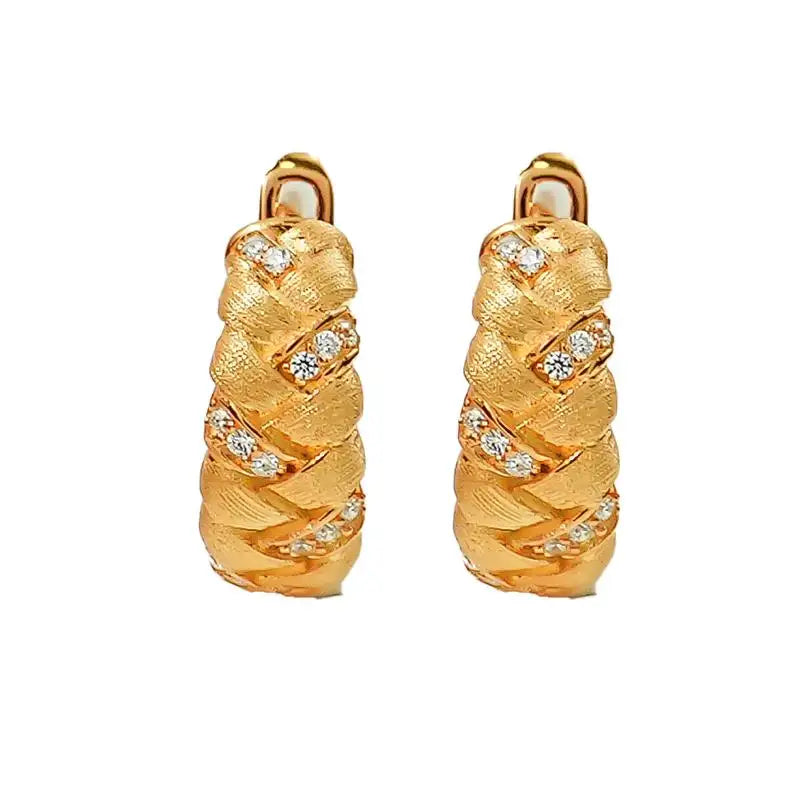 925 silver metal brushed earrings made of vintage wheat ear weaving, niche inlaid with high carbon diamonds, fashionable
