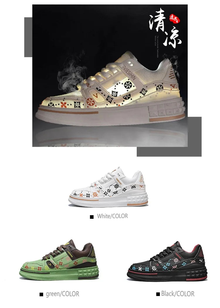 2025 Spring New Men's Shoes Fashion Printed Casual Board Shoes Thick Soles Increase All Comfortable Sports Shoes