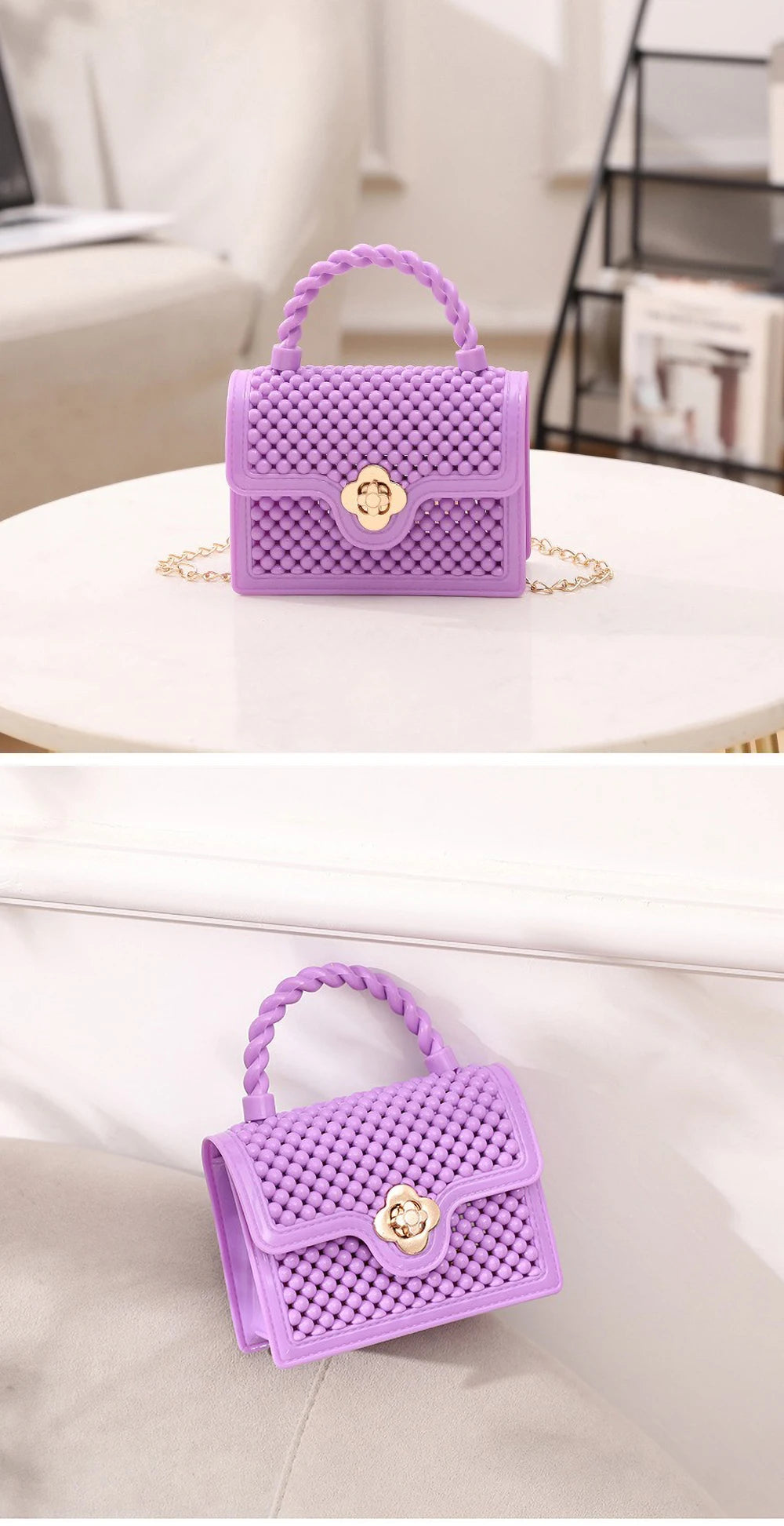 Trendy Red Jelly Shoulder Bag - Mini Fried Dough Twists Pattern Cute Handheld Purse with Metal Chain Strap for Women