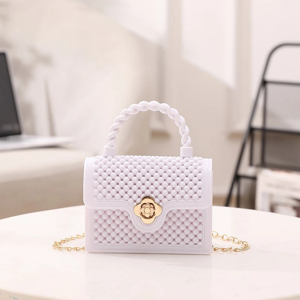 Trendy Red Jelly Shoulder Bag - Mini Fried Dough Twists Pattern Cute Handheld Purse with Metal Chain Strap for Women