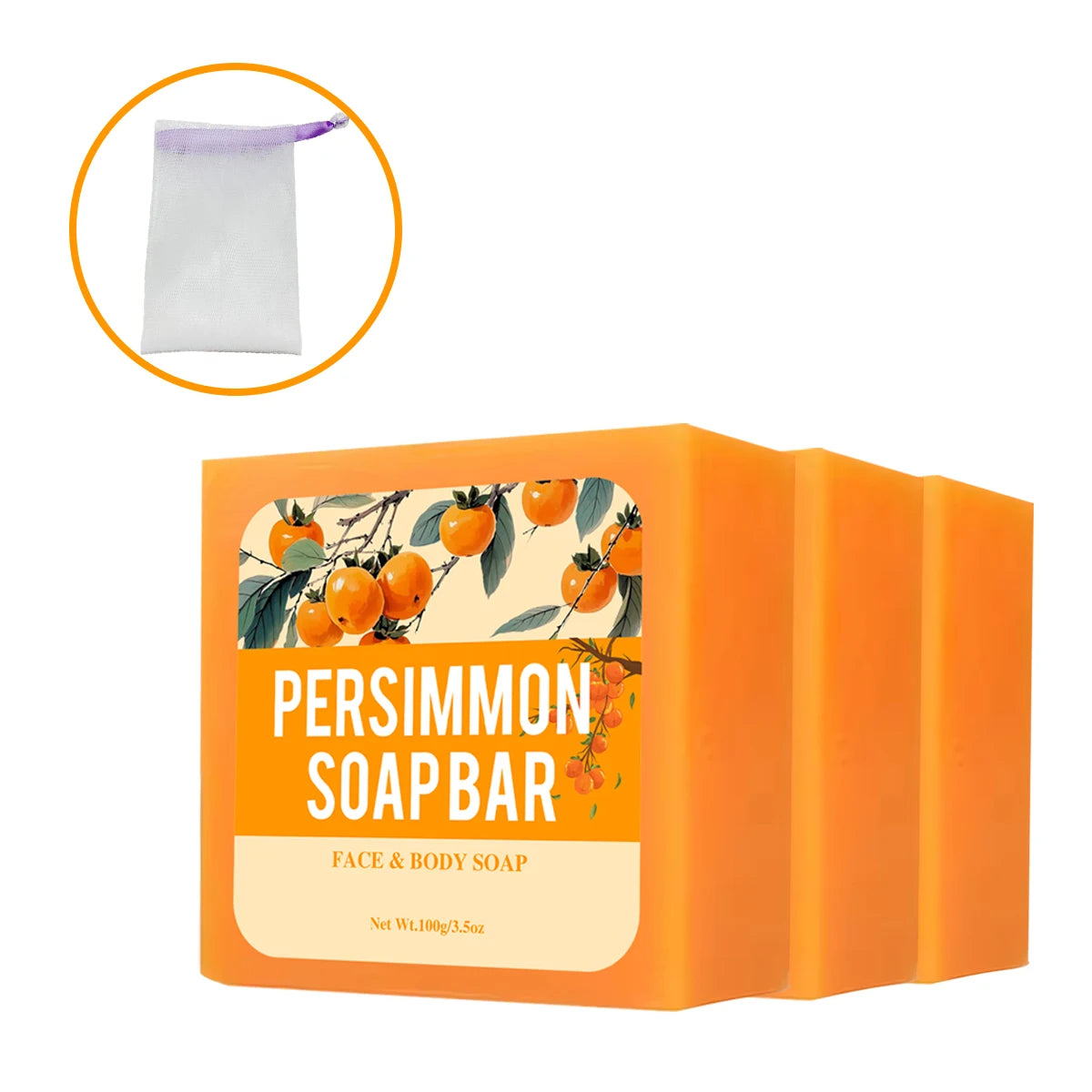 Persimmon Body Soap - Neutralizes Odors, Deep Cleans/Exfoliates, Fresh & Gentle, All Skin Types
