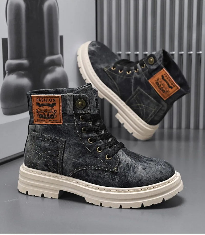 Spring High Top Mens Shoes 2025 Fashion Canvas Sneakers Plus Size Versatile Casual Shoes for Men New British Style Tooling Boots