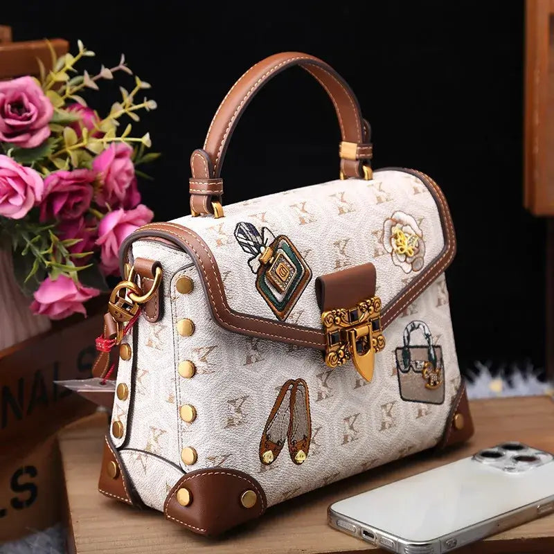 Designer handbag retro small square bag women's 2025 new autumn and winter high-end printed shoulder crossbody bag