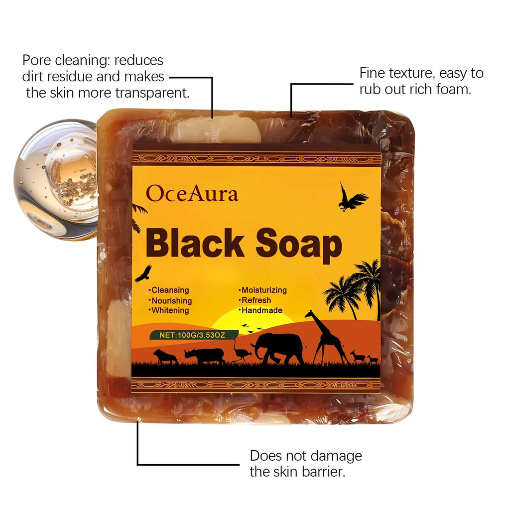 OCEAURA Body Cleansing Black Soap Gently Clean Skin Surface Maintain Water & Oil Balance Reduces Skin Tightness Keep Comfortable