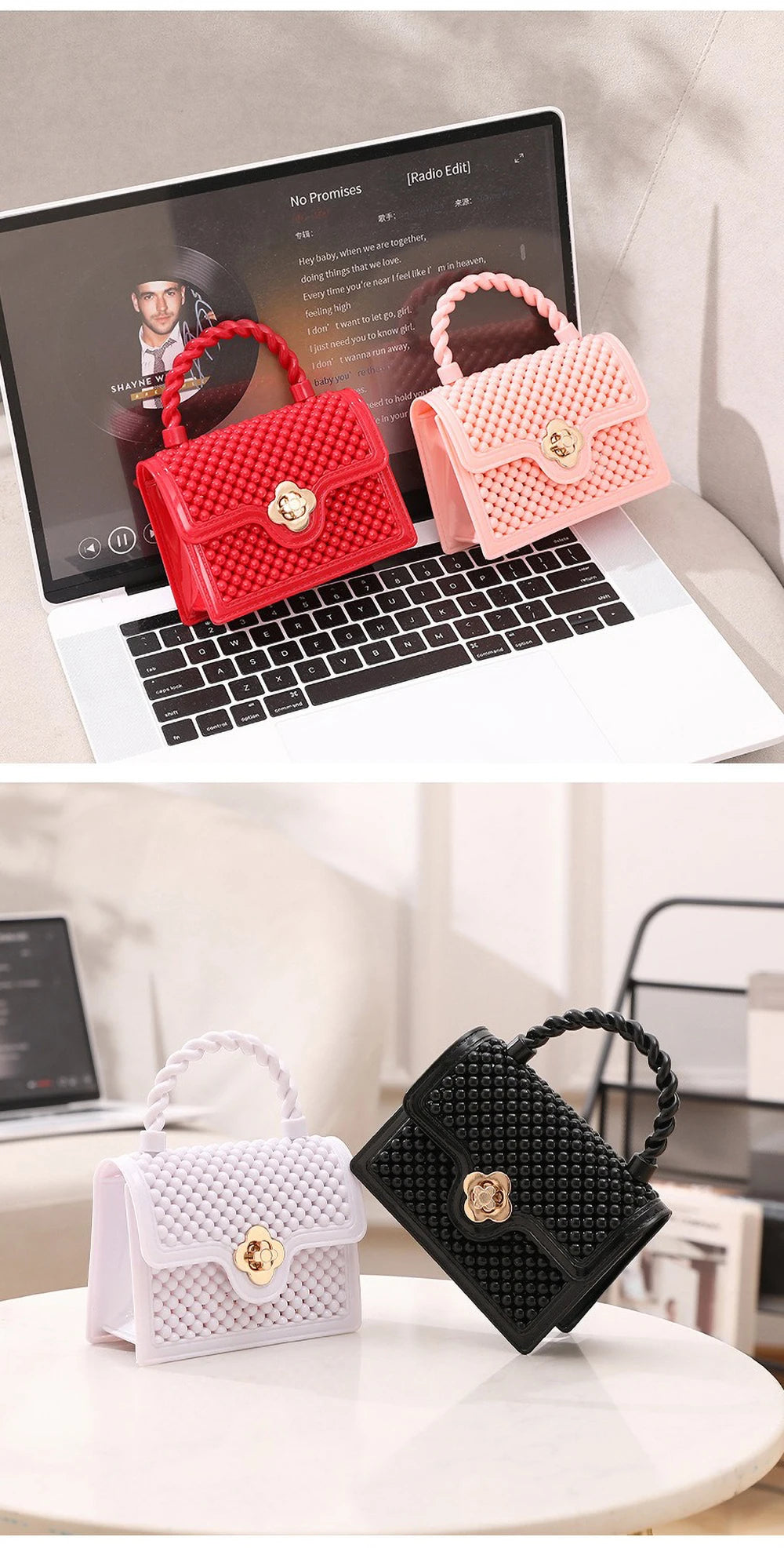Trendy Red Jelly Shoulder Bag - Mini Fried Dough Twists Pattern Cute Handheld Purse with Metal Chain Strap for Women