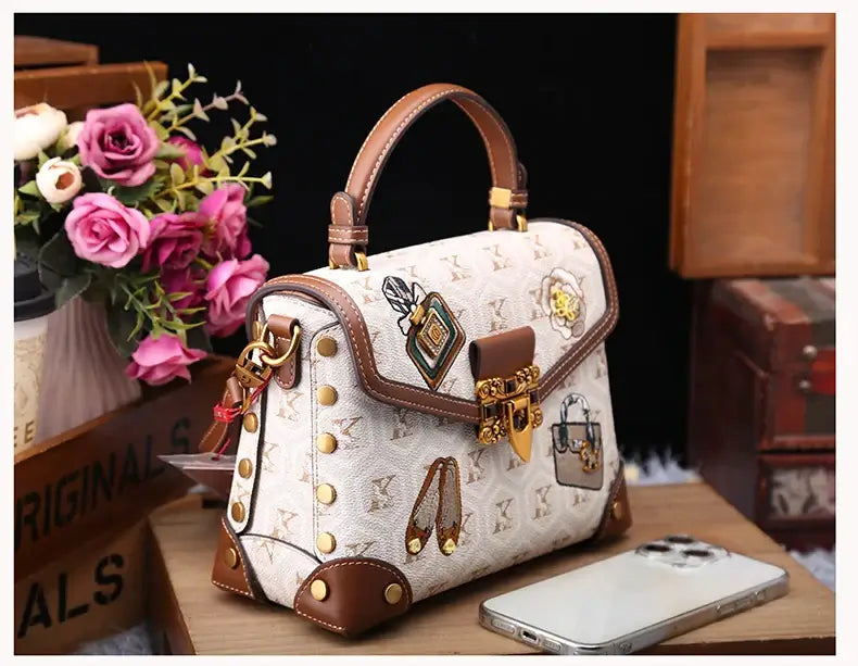 Designer handbag retro small square bag women's 2025 new autumn and winter high-end printed shoulder crossbody bag