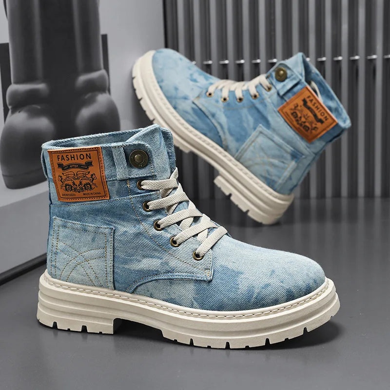 Spring High Top Mens Shoes 2025 Fashion Canvas Sneakers Plus Size Versatile Casual Shoes for Men New British Style Tooling Boots