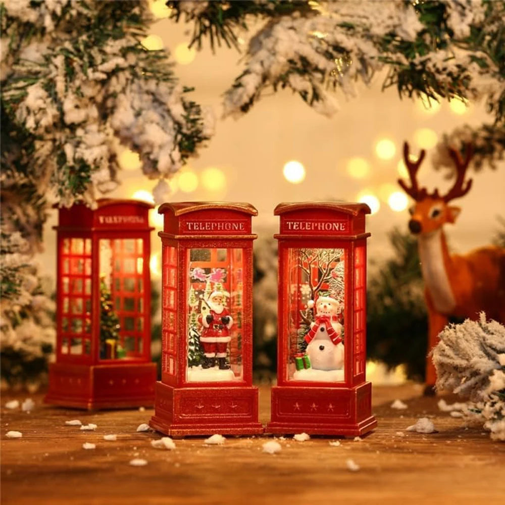 1PCS Telephone Booth Snow Globes Spinning Water and Swirling Glitter Christmas Decorations Home Lighted Christmas Snow Globe