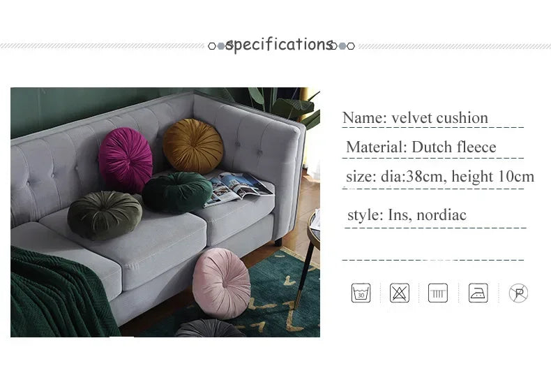 35cm Fleece Dutch Velvet Pleated Round Seat Cushion Pillow Pouf Throw Sofa Home Decor Cojines Redondo Coussin