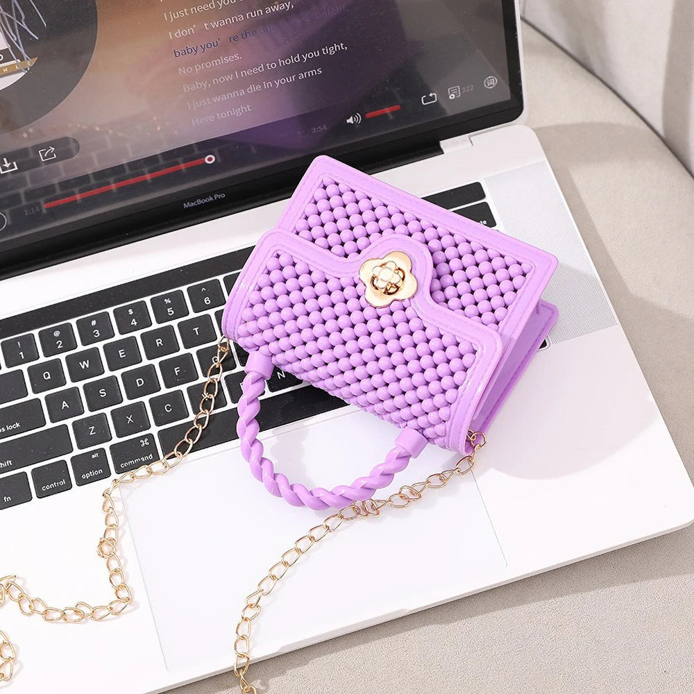 Trendy Red Jelly Shoulder Bag - Mini Fried Dough Twists Pattern Cute Handheld Purse with Metal Chain Strap for Women