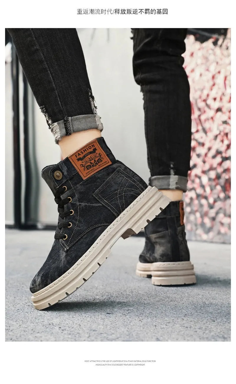 Spring High Top Mens Shoes 2025 Fashion Canvas Sneakers Plus Size Versatile Casual Shoes for Men New British Style Tooling Boots