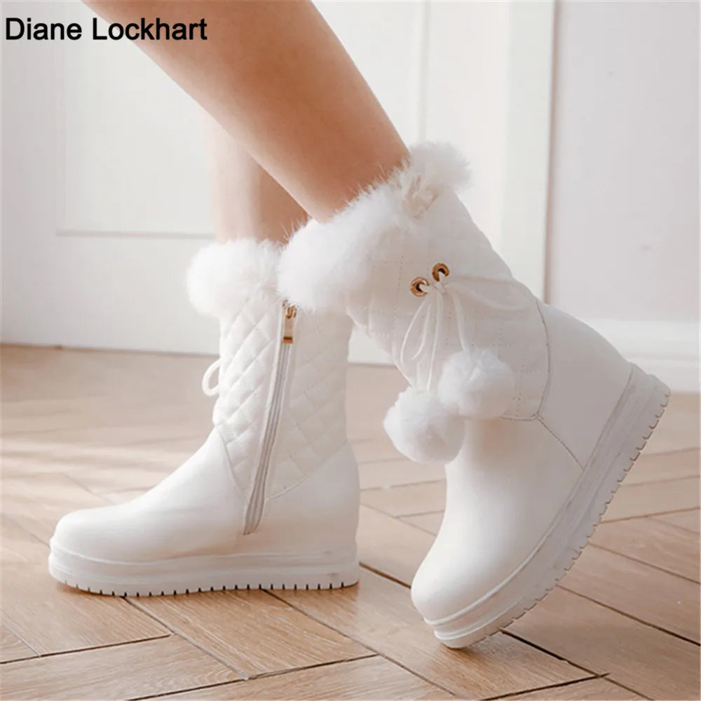 Fashion Women Snow Boots 2025 Winter Boots Height Lncreasing Platform Thick Plush Warm Zip Winter Shoes 34-43 White Pink Black