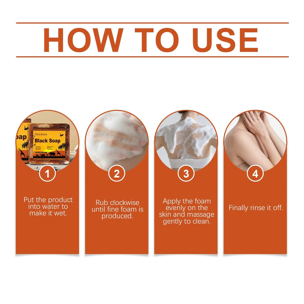 OCEAURA Body Cleansing Black Soap Gently Clean Skin Surface Maintain Water & Oil Balance Reduces Skin Tightness Keep Comfortable