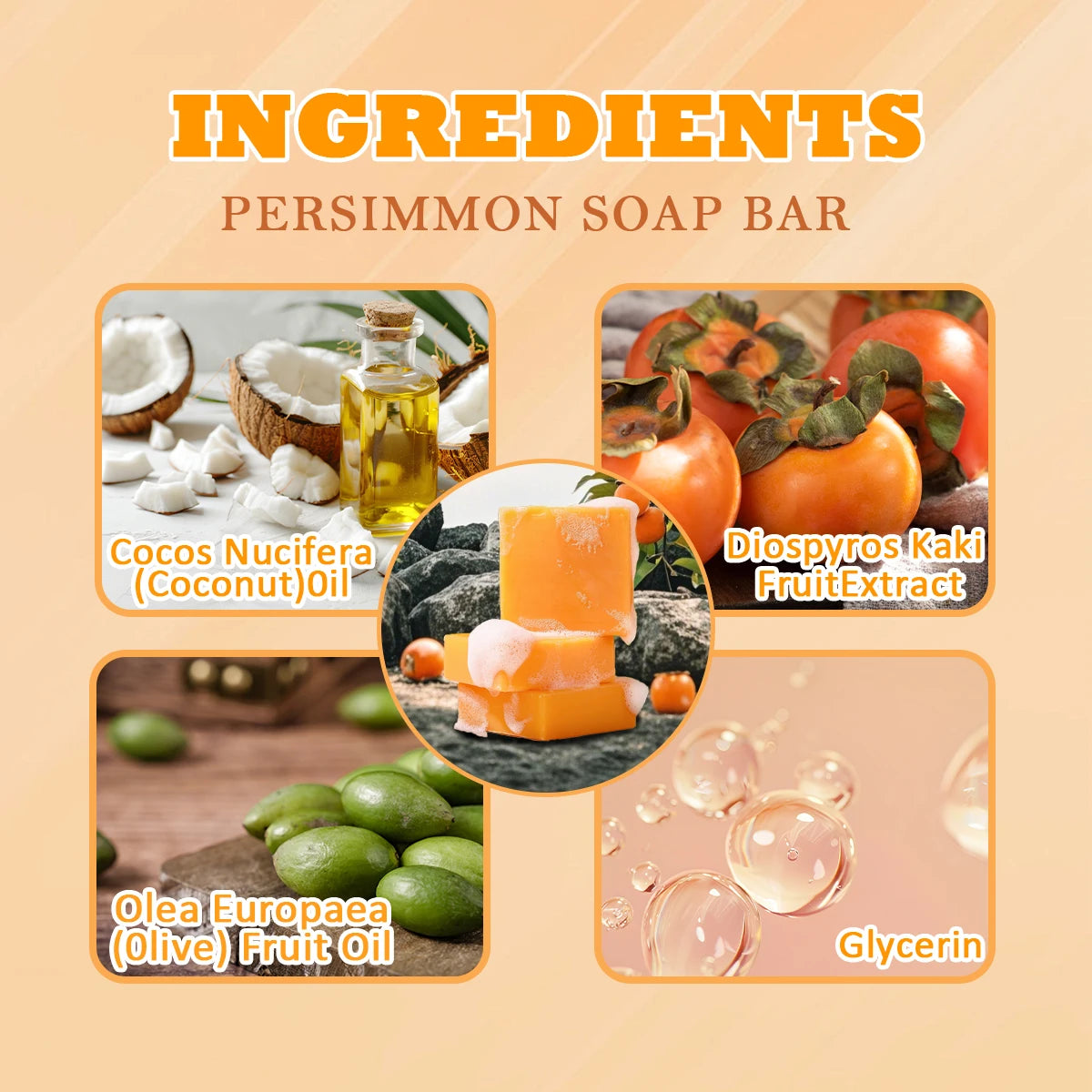 Persimmon Body Soap - Neutralizes Odors, Deep Cleans/Exfoliates, Fresh & Gentle, All Skin Types