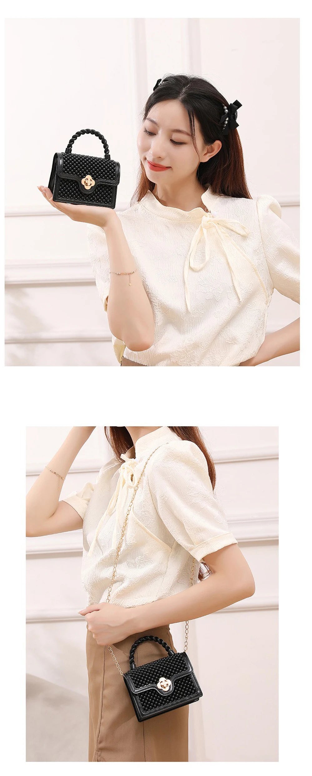 Trendy Red Jelly Shoulder Bag - Mini Fried Dough Twists Pattern Cute Handheld Purse with Metal Chain Strap for Women