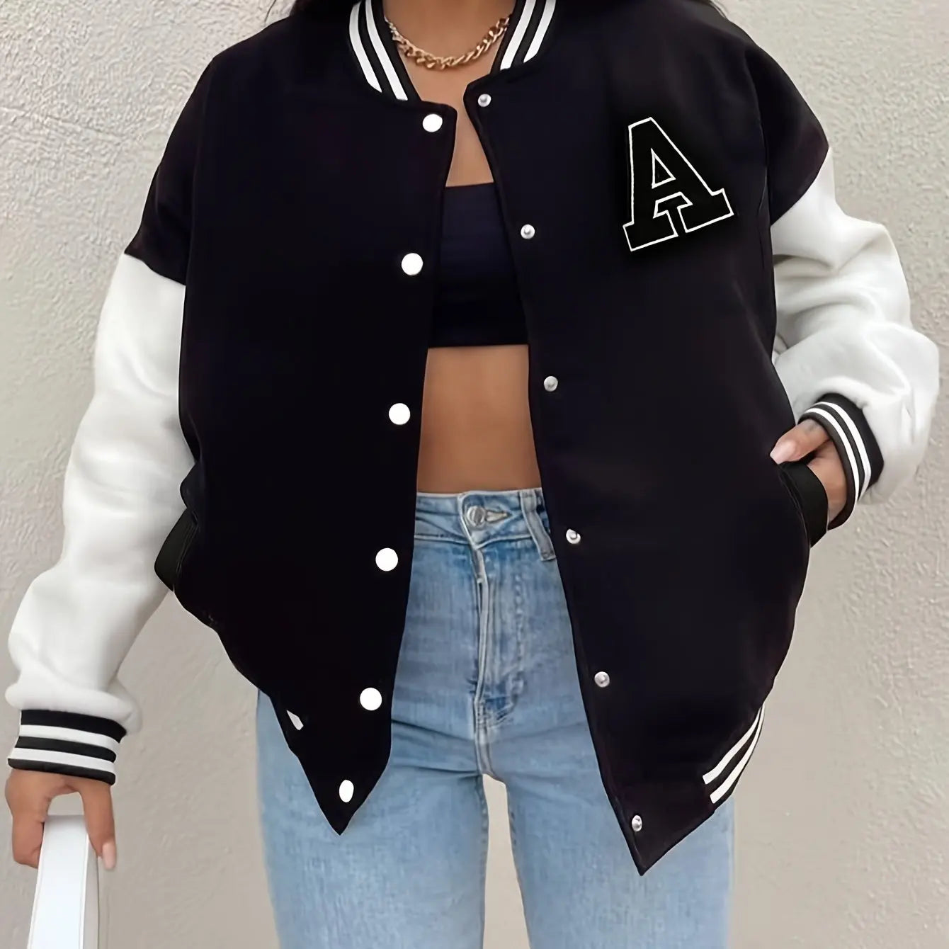 New Arrival Letter Rib Sleeve Top Fashion Logo Single Breasted Casual Bomber Baseball Jacket Loose Cardigan Coat
