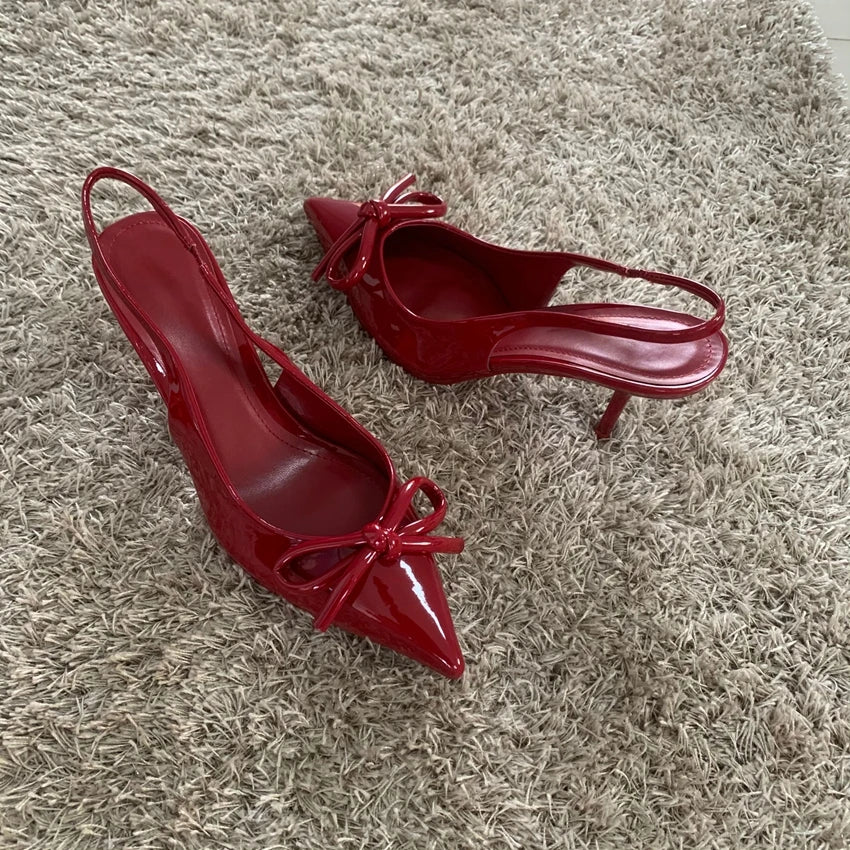 2025 New High Heels Women Weddings Bridal Shoes Bow Decoration Fashion Shallow Pointed Toe Elegant Slingbacks Ladies Pumps
