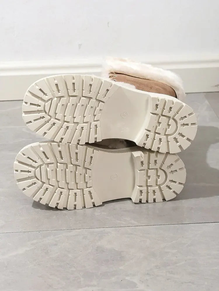 Thicken Plush Snow Boots for Women Winter Faux Fur Platform Ankle Boots Woman Mid-calf Lace-up Snow Boots Thickened Cotton Shoes