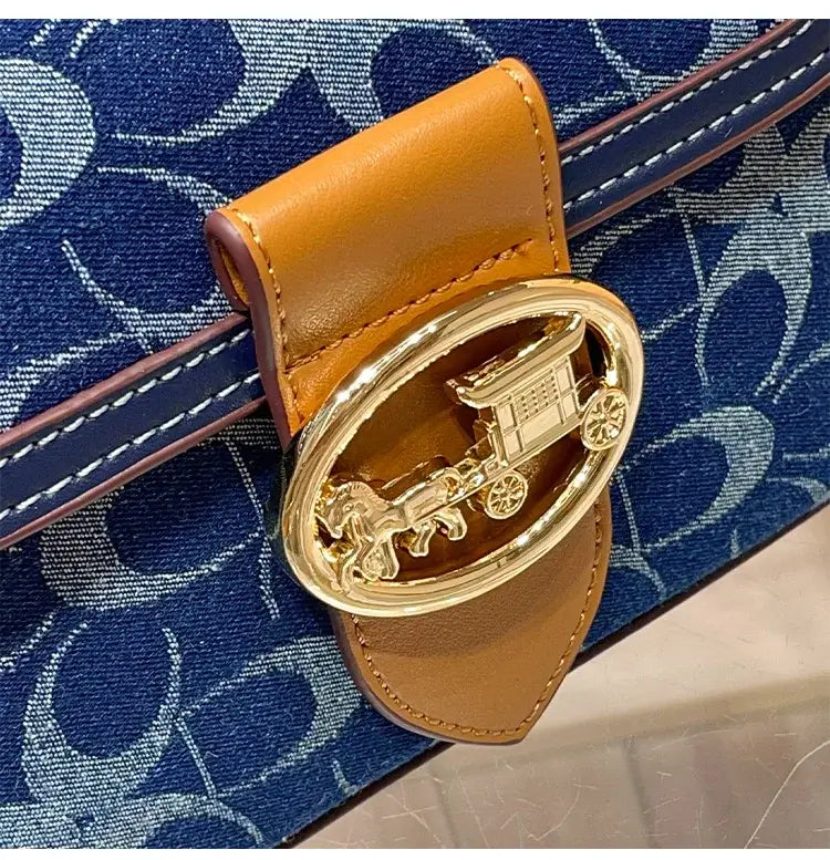 Ladies' handbag, light luxury retro denim canvas box bag, 2025 new high-end style, contrasting color single shoulder small squa