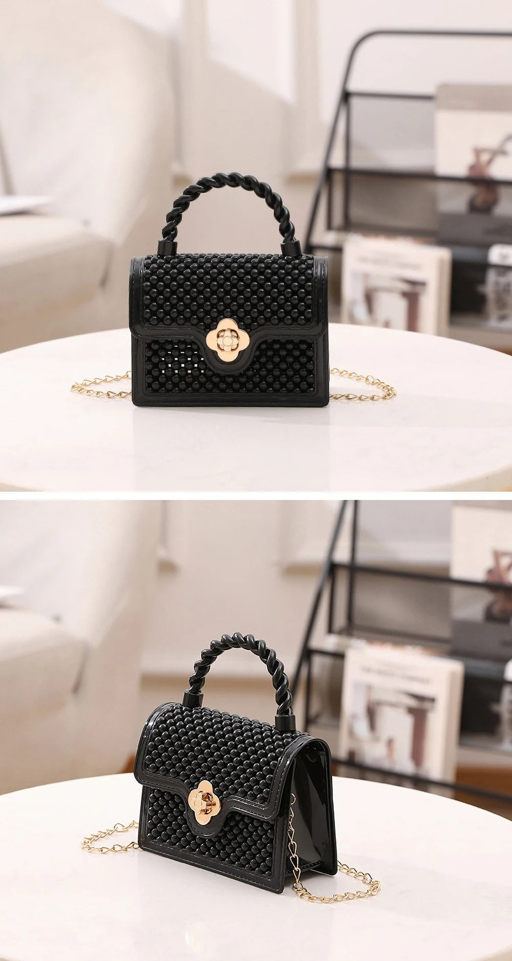 Trendy Red Jelly Shoulder Bag - Mini Fried Dough Twists Pattern Cute Handheld Purse with Metal Chain Strap for Women