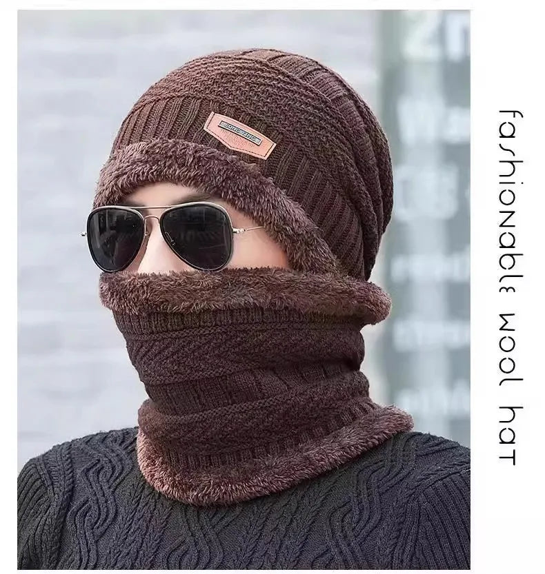 Winter Hats Knit Cap Men Women Velvet Hat Coral Fleece Scarf Outdoor Riding Hat Warm Thickening Plus Neck Mask Protect Cap
