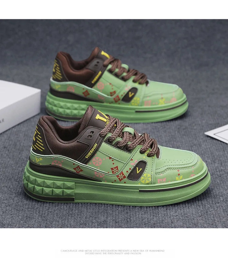 2025 Spring New Men's Shoes Fashion Printed Casual Board Shoes Thick Soles Increase All Comfortable Sports Shoes