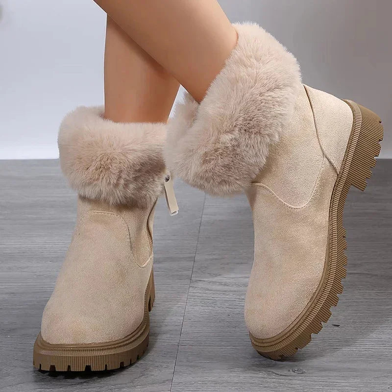 2024 Furry Faux Fur Snow Boots for Women Anti-Slip Platform Winter Boots Woman Keep Warm Plush Ankle Booties Mujer 43