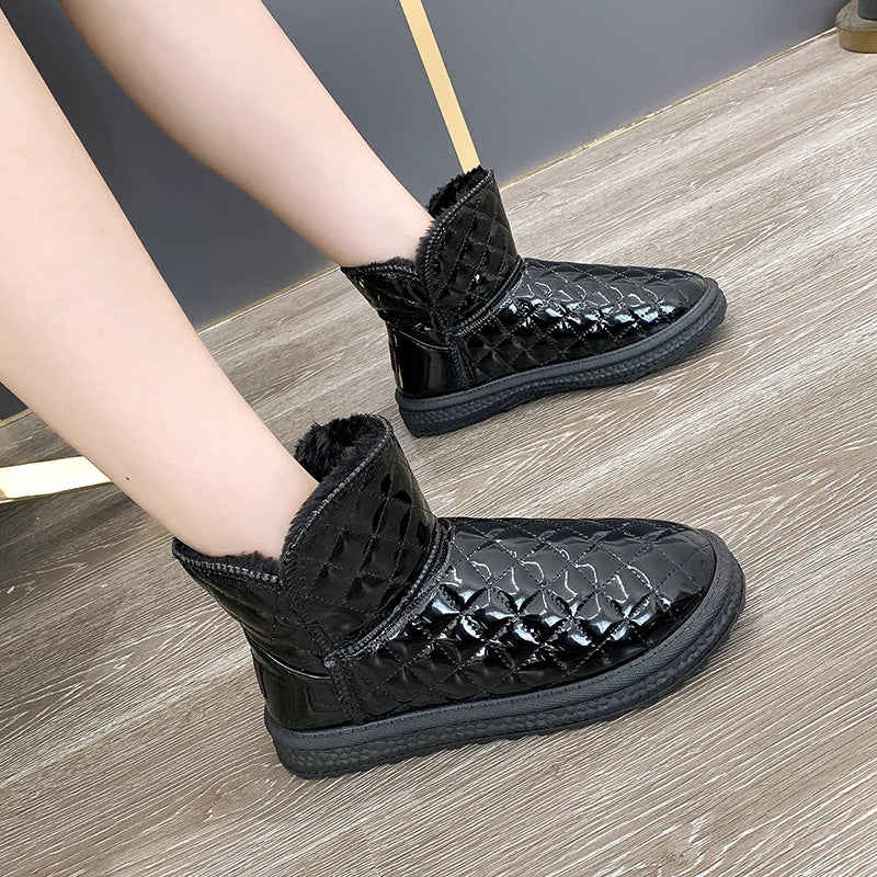 Fur-coated Snow Boots for Women, 2025 New Style, Waterproof and Warm, Cotton Shoes for Winter, Thick and Padded Short Boots