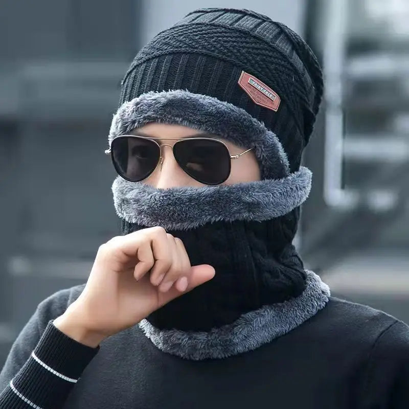 Winter Hats Knit Cap Men Women Velvet Hat Coral Fleece Scarf Outdoor Riding Hat Warm Thickening Plus Neck Mask Protect Cap