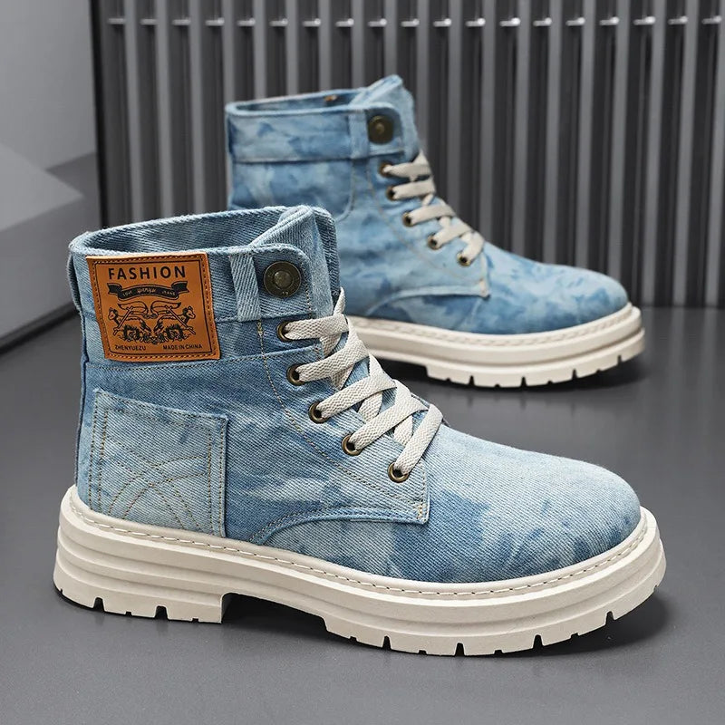 Spring High Top Mens Shoes 2025 Fashion Canvas Sneakers Plus Size Versatile Casual Shoes for Men New British Style Tooling Boots
