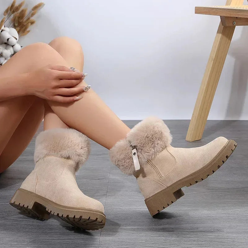 2024 Furry Faux Fur Snow Boots for Women Anti-Slip Platform Winter Boots Woman Keep Warm Plush Ankle Booties Mujer 43