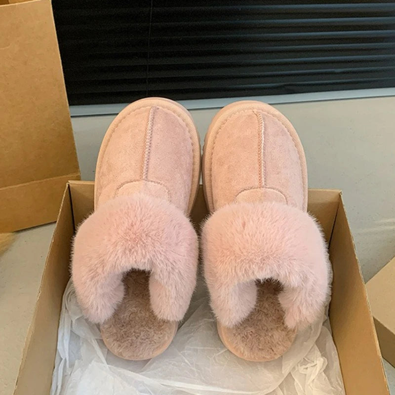 2025 New Furry Brand Designer Winter Fashion Round Toe Warm Women Ankle Boots Comfortable Shallow Slip-on Snow Boots Botas Mujer
