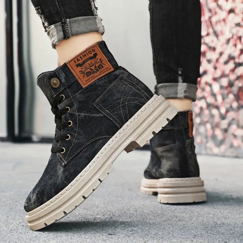 Spring High Top Mens Shoes 2025 Fashion Canvas Sneakers Plus Size Versatile Casual Shoes for Men New British Style Tooling Boots