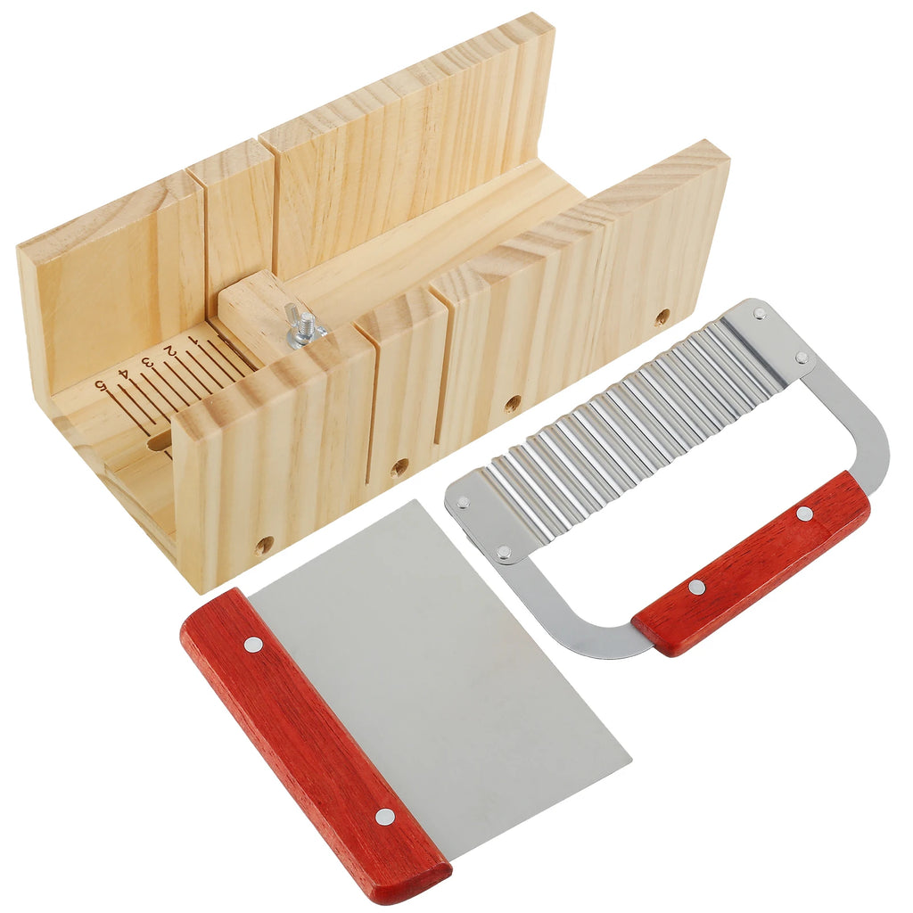 Soap Making Tools DIY Handmade Soap Making Kit Wooden Silicone Soap Rectangular Mold Stainless Steel Straight Cutter Wavy Cutter