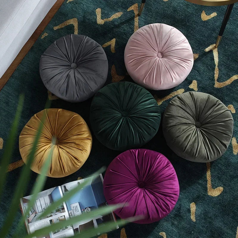 35cm Fleece Dutch Velvet Pleated Round Seat Cushion Pillow Pouf Throw Sofa Home Decor Cojines Redondo Coussin