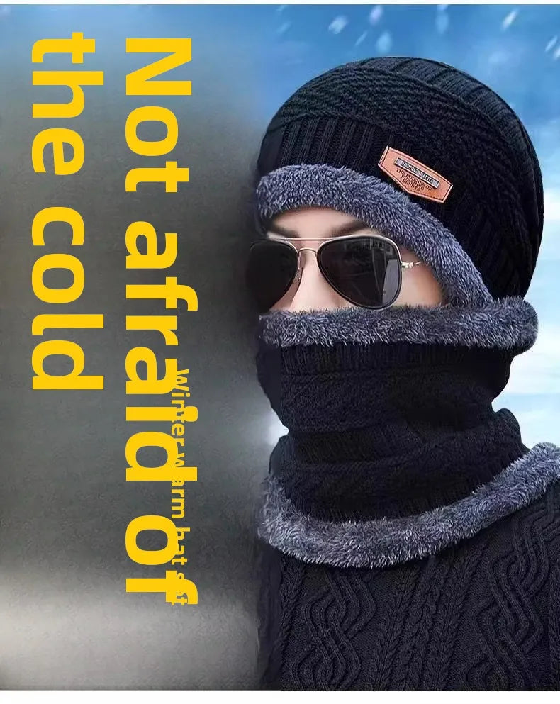 Winter Hats Knit Cap Men Women Velvet Hat Coral Fleece Scarf Outdoor Riding Hat Warm Thickening Plus Neck Mask Protect Cap