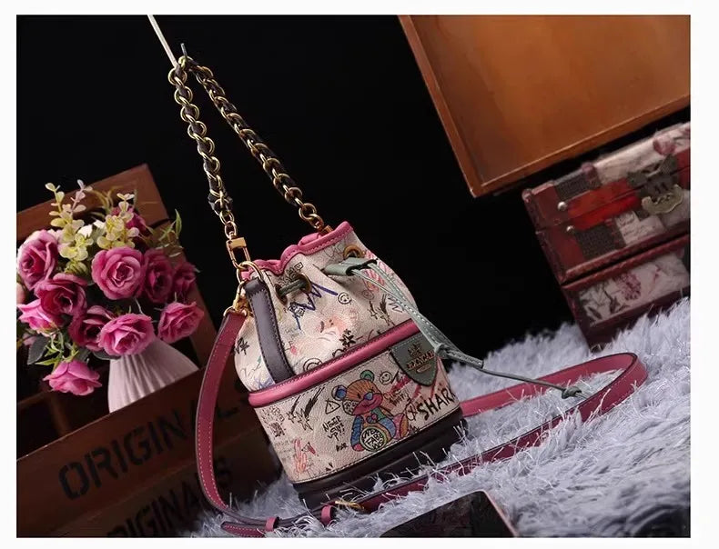 Graffiti Woman Shoulder Bags Large Capacity Female Bucket Bag High Quality Crossbody Bags for Women Luxury Ladies Handbags