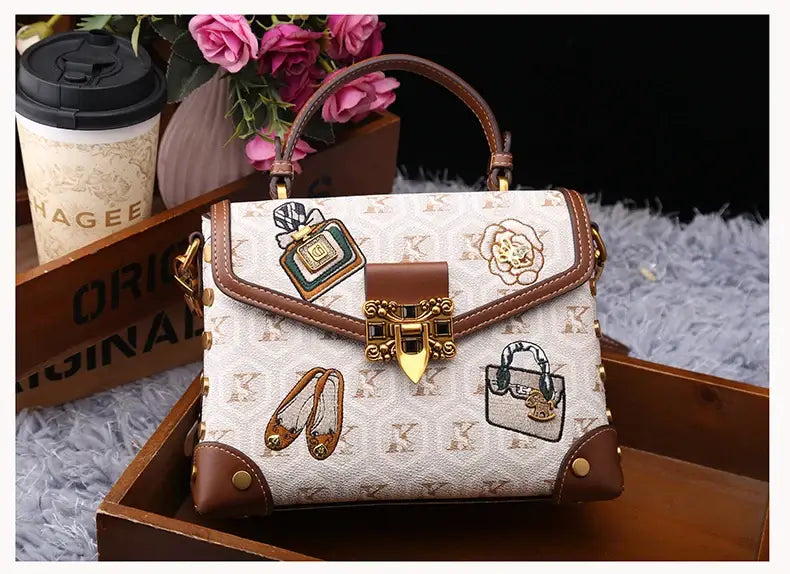 Designer handbag retro small square bag women's 2025 new autumn and winter high-end printed shoulder crossbody bag