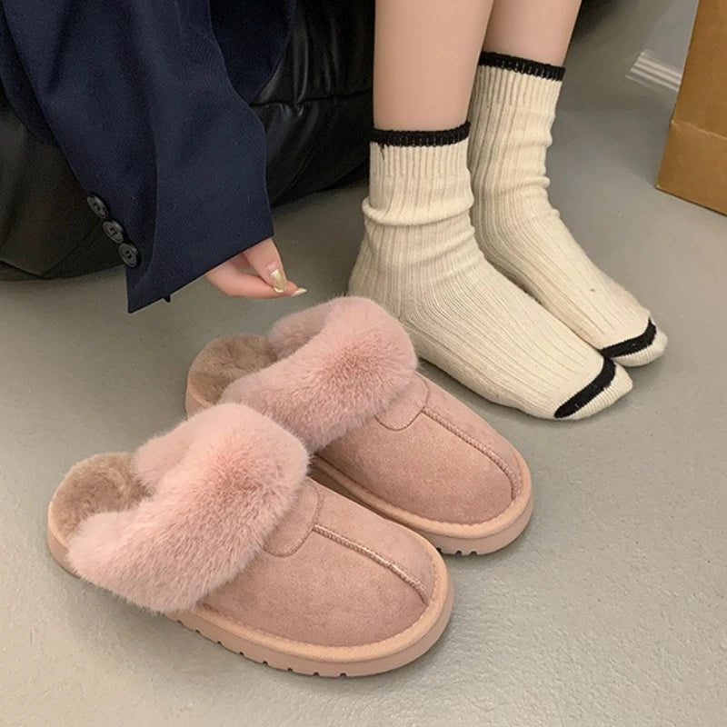 2025 New Furry Brand Designer Winter Fashion Round Toe Warm Women Ankle Boots Comfortable Shallow Slip-on Snow Boots Botas Mujer