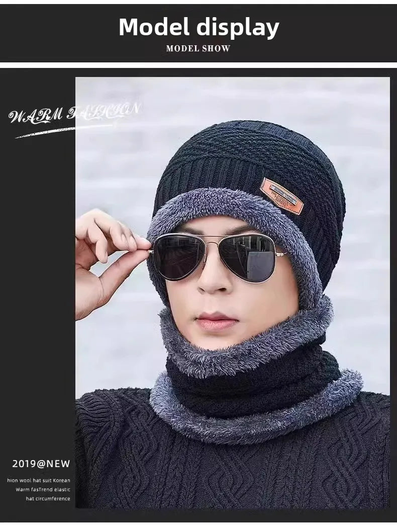 Winter Hats Knit Cap Men Women Velvet Hat Coral Fleece Scarf Outdoor Riding Hat Warm Thickening Plus Neck Mask Protect Cap