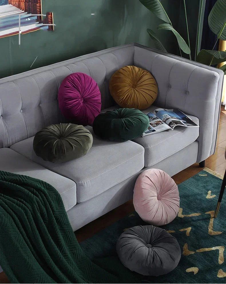 35cm Fleece Dutch Velvet Pleated Round Seat Cushion Pillow Pouf Throw Sofa Home Decor Cojines Redondo Coussin