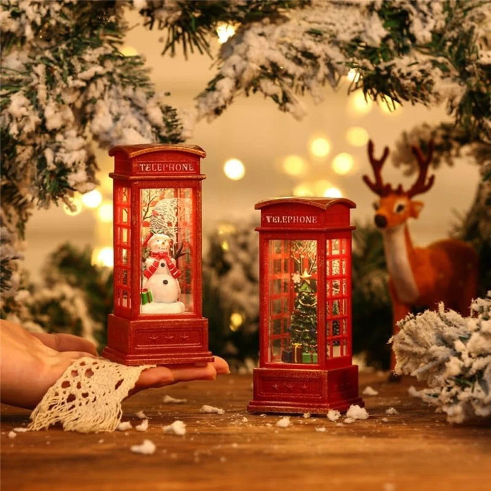 1PCS Telephone Booth Snow Globes Spinning Water and Swirling Glitter Christmas Decorations Home Lighted Christmas Snow Globe