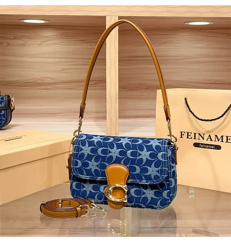 Ladies' armpit bag, light luxury retro denim canvas bag, fashionable 2025 new commuting high-end single shoulder crossbody bag