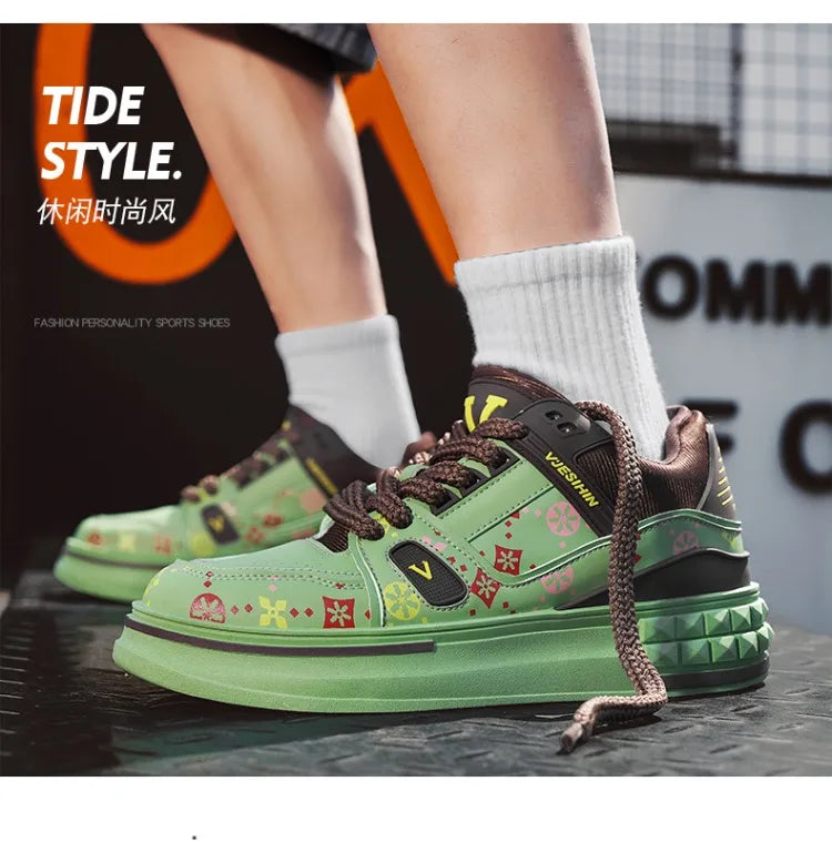 2025 Spring New Men's Shoes Fashion Printed Casual Board Shoes Thick Soles Increase All Comfortable Sports Shoes